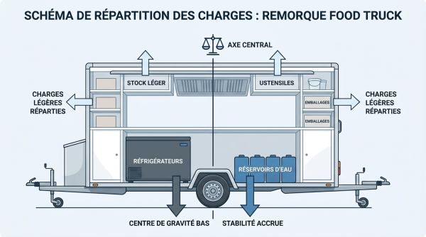 Schéma répartition charge remorque food truck