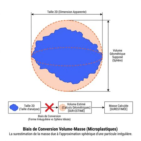 Biais conversion volume masse microplastique