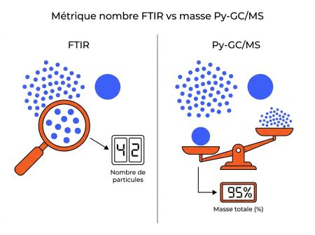 Métrique nombre FTIR vs masse Py-GC/MS