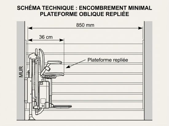 Cotes plateforme oblique escalier ERP 850mm