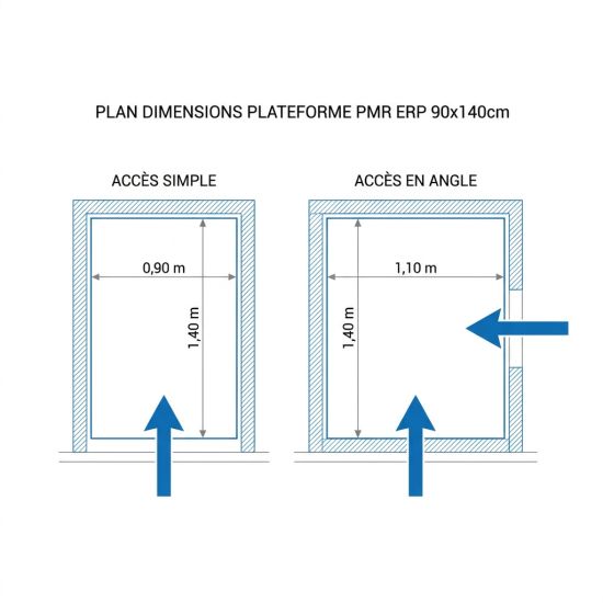 Plan dimensions plateforme PMR ERP 90x140cm