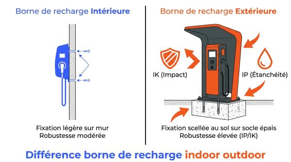 Différence borne de recharge indoor outdoor