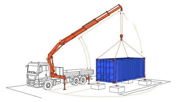 Levage container industriel sur site