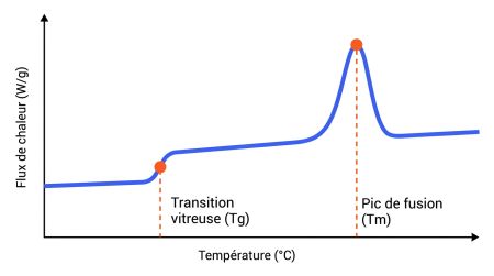 Courbe DSC transition vitreuse et pic fusion