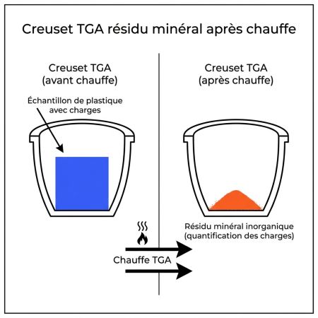 Creuset TGA résidu minéral après chauffe