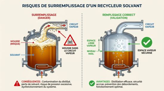 Risques de surremplissage d'un recycleur solvant
