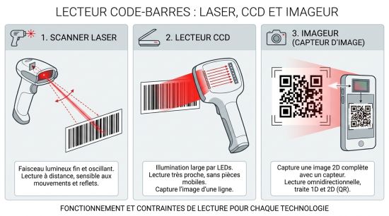 Lecteur code-barres : laser, CCD et imageur