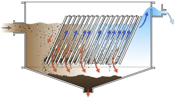 Coupe d'un séparateur lamellaire décantation