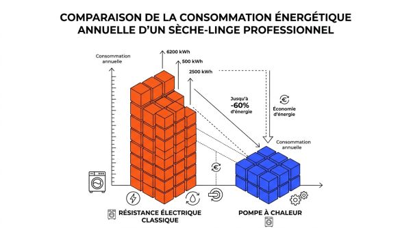 Comparaison de consommation énergétique d'un sèche-linge professionnel