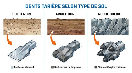 Dents tarière selon type de sol