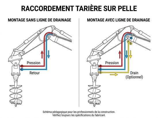 Raccordement tarière sur pelle
