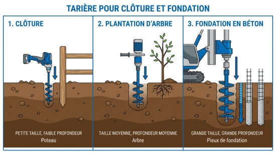 Tarière pour clôture et fondation