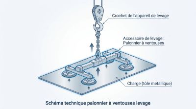 Schéma technique palonnier à ventouses levage