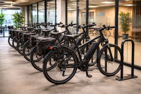 flotte de vélos électriques alignés