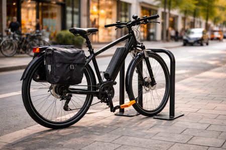 vélo électrique avec antivol et sacoches