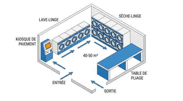 Plan aménagement laverie en U