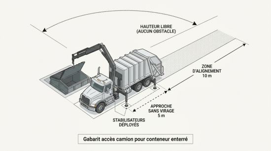 Gabarit accès camion pour conteneur enterré