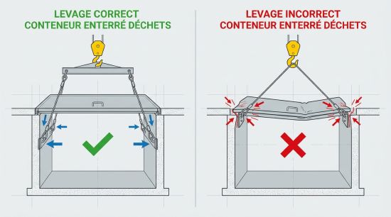 Levage correct conteneur enterré déchets