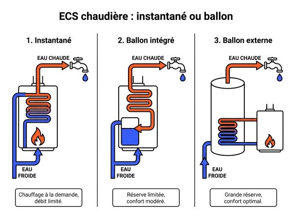 ECS chaudière : instantané ou ballon