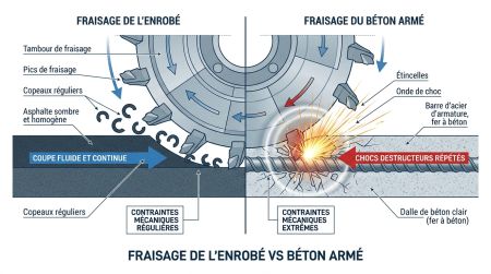 Fraisage de l'enrobé vs béton armé