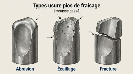 Types usure pics de fraisage émoussé cassé