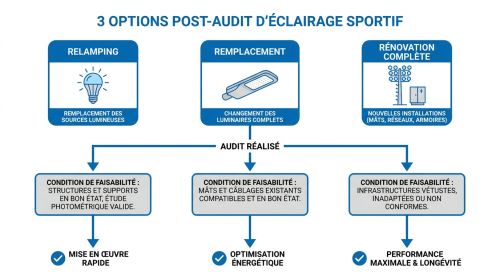 3 options post-audit d'éclairage sportif