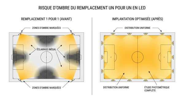 Risque d'ombre du remplacement un pour un en LED