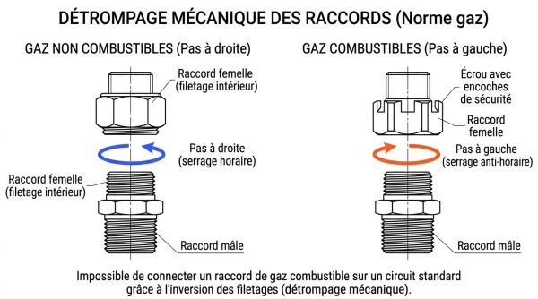 Détrompage mécanique des raccords gaz étalon