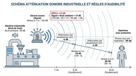 Schéma atténuation sonore industrielle