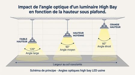Angles optiques high bay LED usine