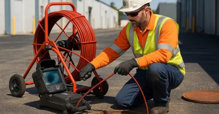 caméra inspection canalisation sur chantier