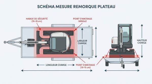 Schéma mesure remorque plateau