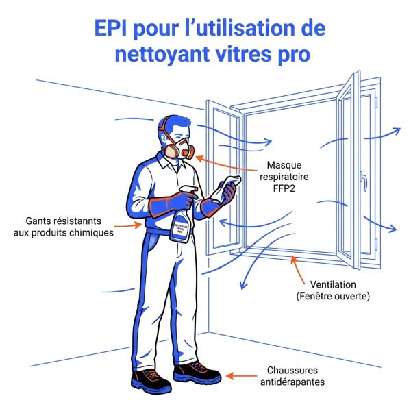 EPI pour l'utilisation de nettoyant vitres pro
