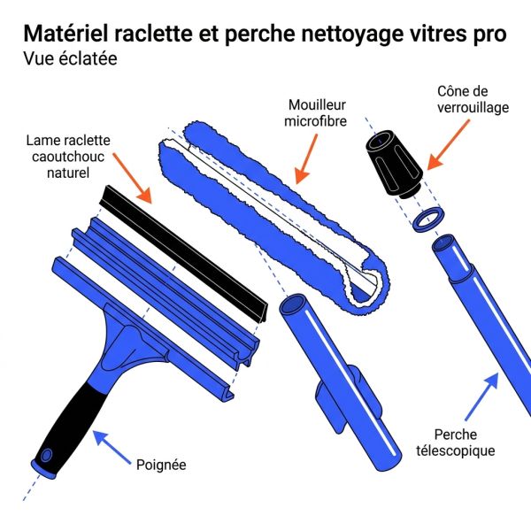 Matériel raclette et perche nettoyage vitres pro