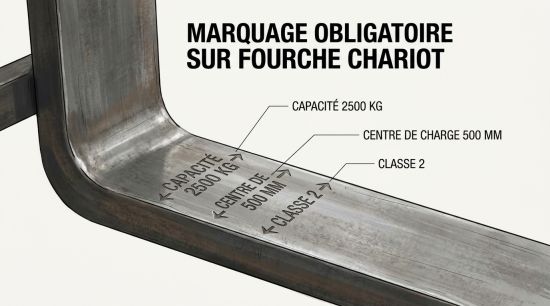 Marquage obligatoire sur fourche chariot