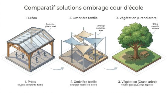 Comparatif solutions ombrage cour d'école