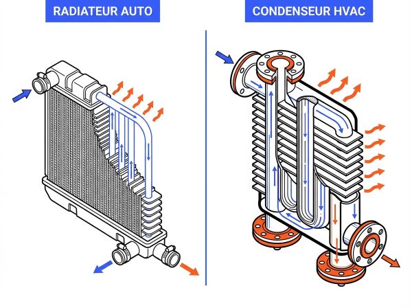 Différence radiateur auto et condenseur HVAC