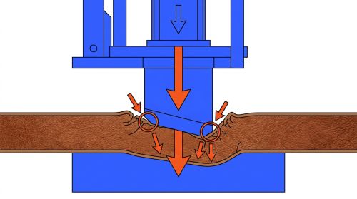 Vue coupe emporte-pièce presse cuir précision