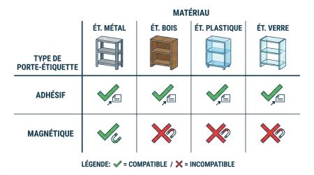 Supports porte-étiquette métal bois verre