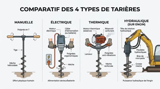 Comparatif des 4 types de tarières