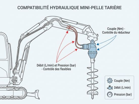 Compatibilité hydraulique mini-pelle tarière