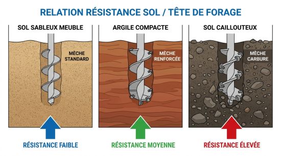 Mèches de tarière adaptées aux types de sols