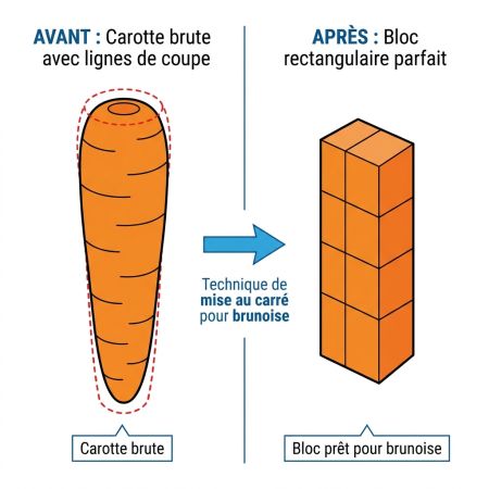 Technique de mise au carré pour brunoise.