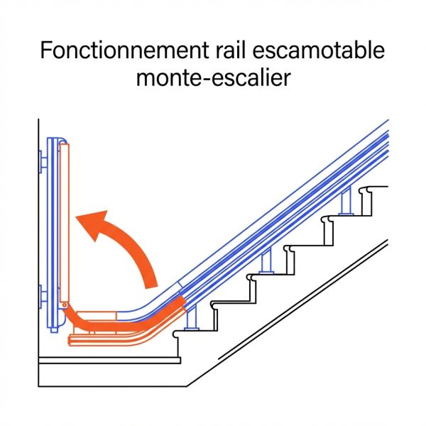 Fonctionnement rail escamotable monte-escalier.