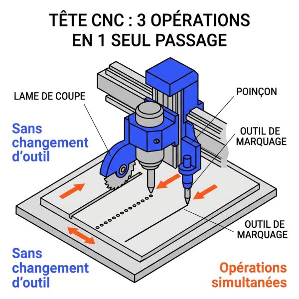 Tête CNC pour découpe, poinçonnage et marquage