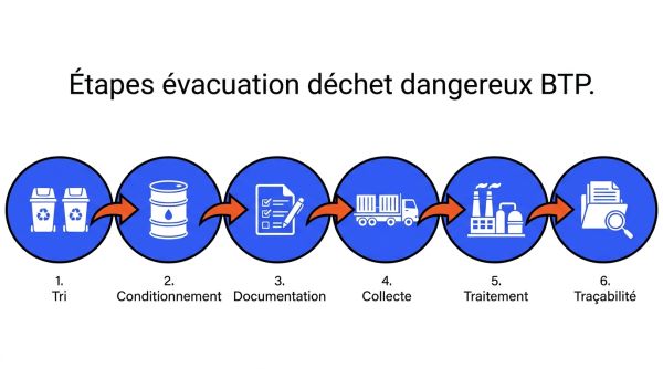 Étapes évacuation déchet dangereux BTP.