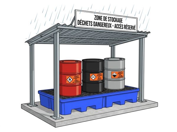 Stockage conforme déchets dangereux BTP.
