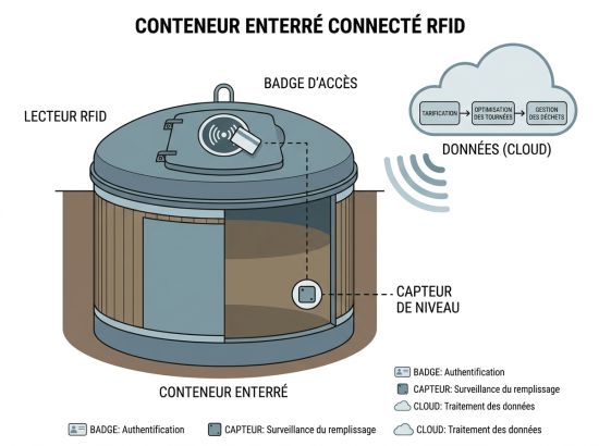 Conteneur enterré connecté RFID