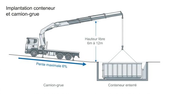 Implantation conteneur et camion-grue