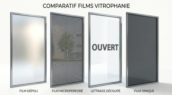 Comparatif films vitrophanie dépoli opaque